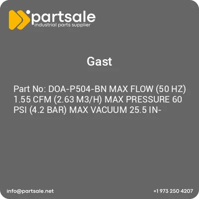 gast-doa-p504-bn-max-flow-50-hz-155-cfm-263-m3h-max-pressure-60-psi-42-bar-max-vacuum-255-in