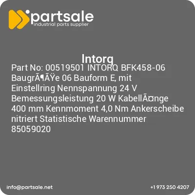 00519501-intorq-bfk458-06-baugraaye-06-bauform-e-mit-einstellring-nennspannung-24-v-bemessungsleistung-20-w-kabellange-400-mm-kennmoment-40-nm-ankerscheibe-nitriert-statistische-warennummer-85059020